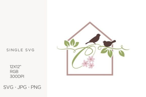 Birds Floral House: Letter O Vector Art