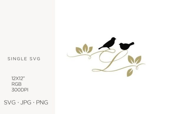 Birds on a Branch, Golden Letter L Art