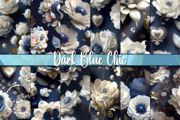 Dark Blue Roses, Floral Seamless Pattern: Elevating Design with Shabby Chic Elegance