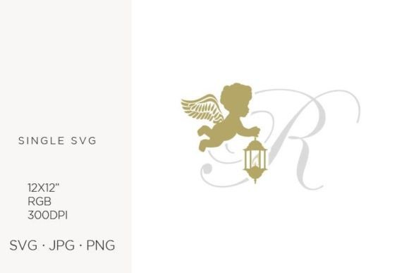 Evaluating the Golden Baby Angel with Lantern, Letter R for Versatile Digital Design Projects