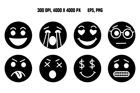 Face Emotion Icons: Black Smiles for Web Design
