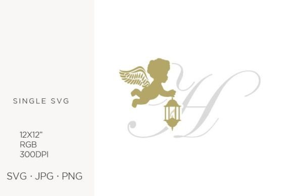 Golden Baby Angel with Lantern, Letter H: Elevating Your Creative Projects with Premium Vector Art